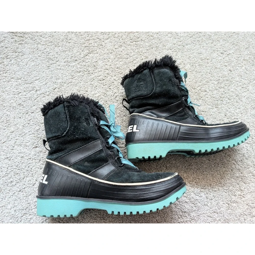 Sorel NY2139-010 Tivoli II Winter Boots Kids 5 Suede Black Aqua Waterproof